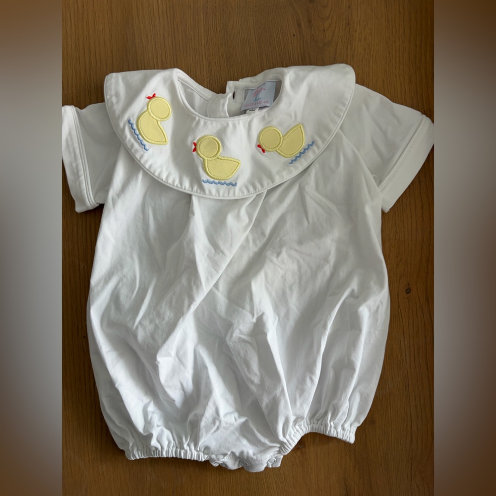 White Baby Romper with Duck Embroidery